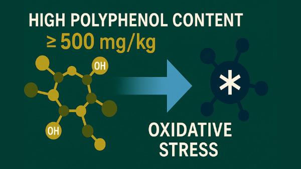 Infographic highlighting high polyphenol content in EVOO and its antioxidant health benefits