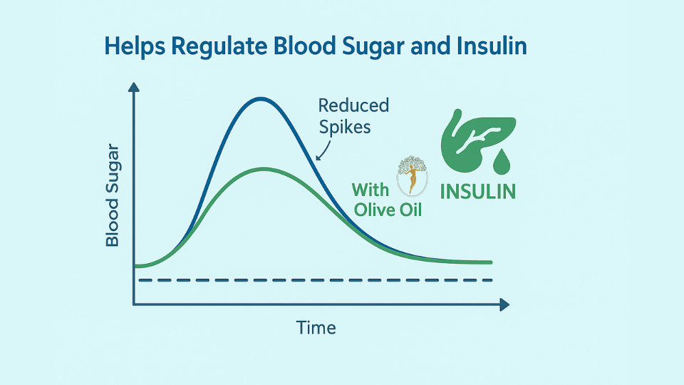 Chart showing how olive oil consumption stabilizes blood sugar levels and improves insulin sensitivity